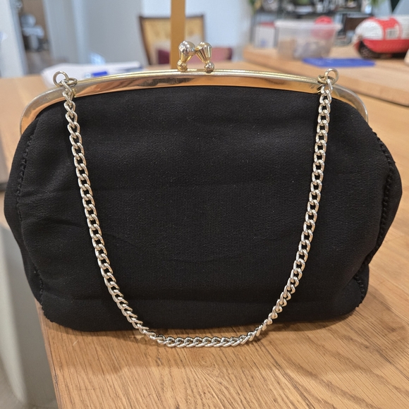 Vintage East German Black Floral Petit Pointe Kisslock Evening Bag - Picture 3 of 8